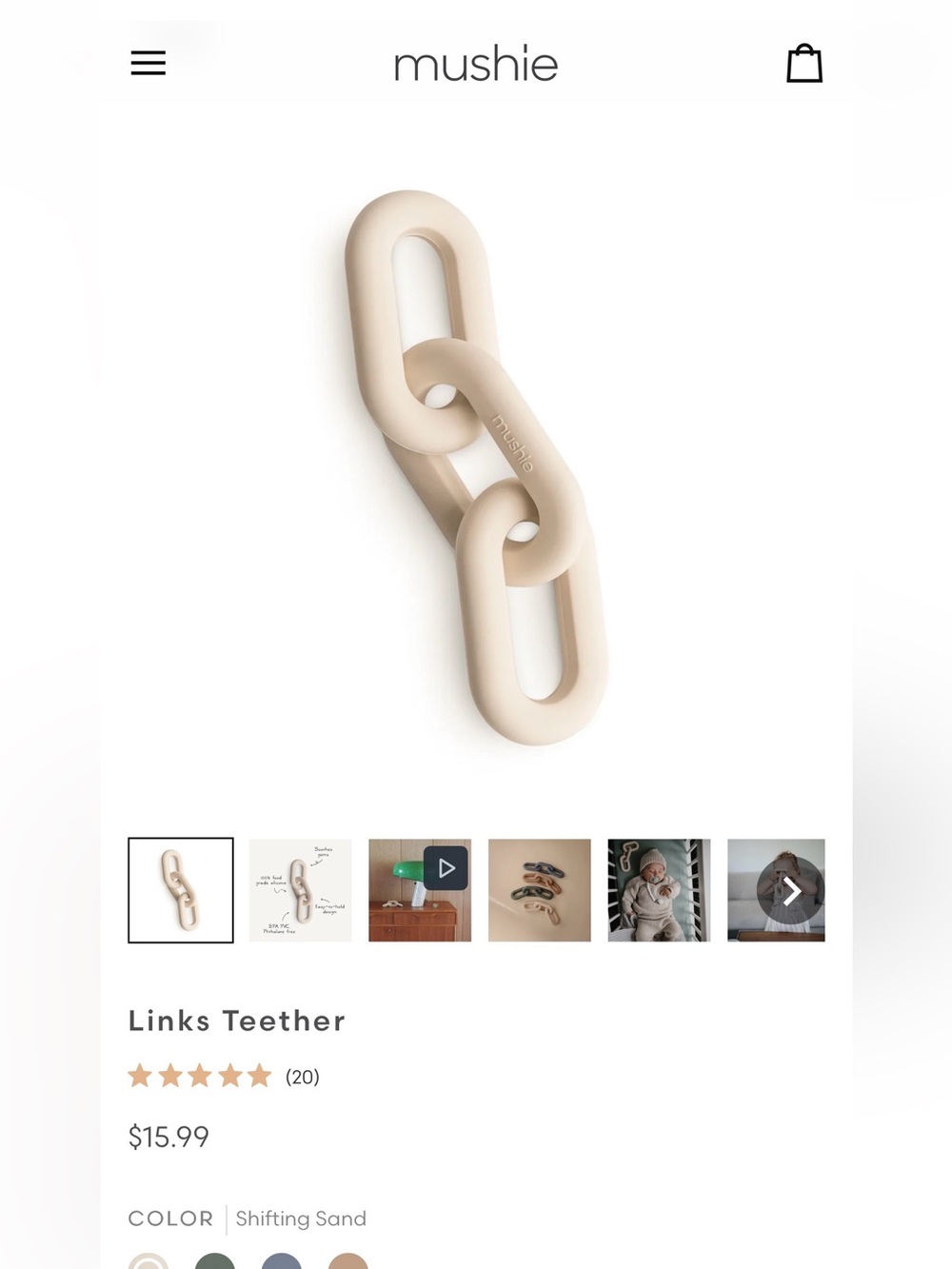 NWOT mushie Links Teether - Shifting Sand